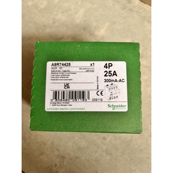 New and original A9R74425 Acti 9 iID - RCCB - 4P - 25A - 300mA - type AC In Stock